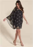 Venus One-Shoulder Beaded Dress - Black & Gold Venus One-Shoulder Beaded Dress - Black & Gold
