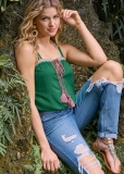 Venus Trim Detail Top in Green Venus Trim Detail Top in Green