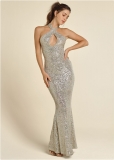 Venus Sequin Keyhole Gown - Champagne Venus Sequin Keyhole Gown - Champagne