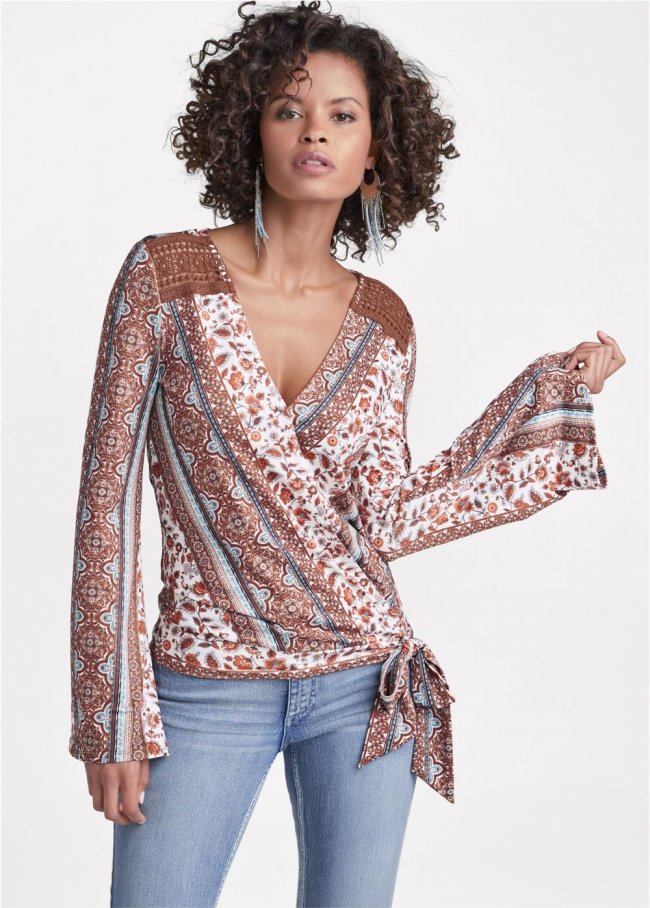 Venus Printed Wrap Top in Rust Multi Venus Printed Wrap Top in Rust Multi