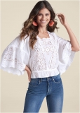 Venus Eyelet Bell Sleeve Top in White Venus Eyelet Bell Sleeve Top in White
