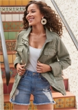 Venus Lace Trim Utility Jacket in Olive Venus Lace Trim Utility Jacket in Olive