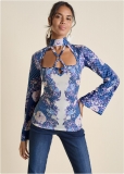 Venus Strappy Mock-Neck Top in Purple Multi Venus Strappy Mock-Neck Top in Purple Multi