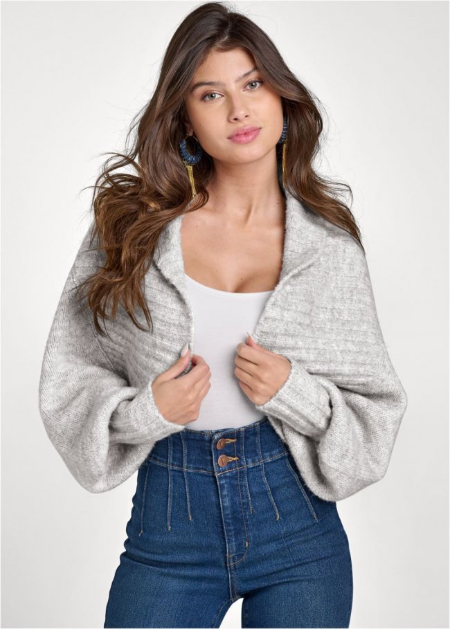 Venus VENUS | Ribbed Knit Shrug in Heather Grey Venus VENUS | Ribbed Knit Shrug in Heather Grey