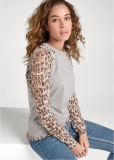 Venus Cheetah Print Slash Sweatshirt in Grey Multi Venus Cheetah Print Slash Sweatshirt in Grey Multi