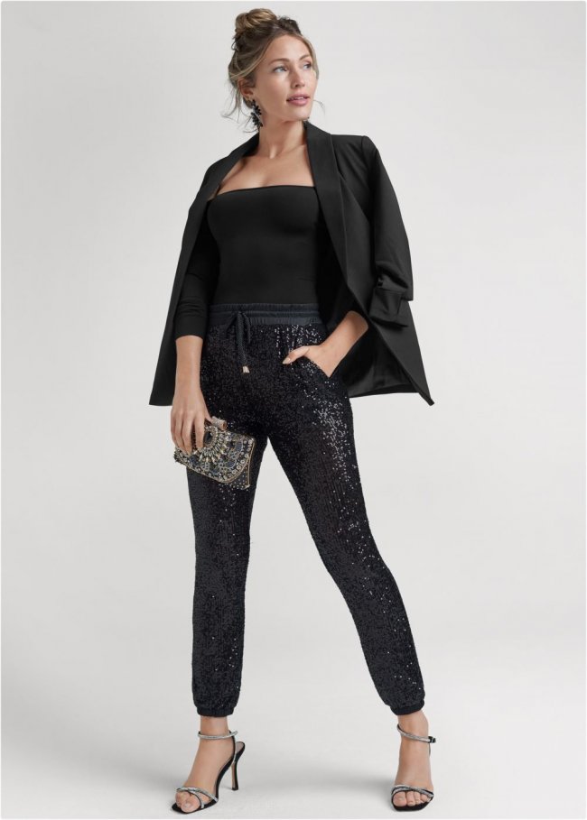 Venus Sequin Jogger Pants in Black Venus Sequin Jogger Pants in Black