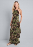 Venus Tie Neck Maxi Dress - Olive Multi Venus Tie Neck Maxi Dress - Olive Multi