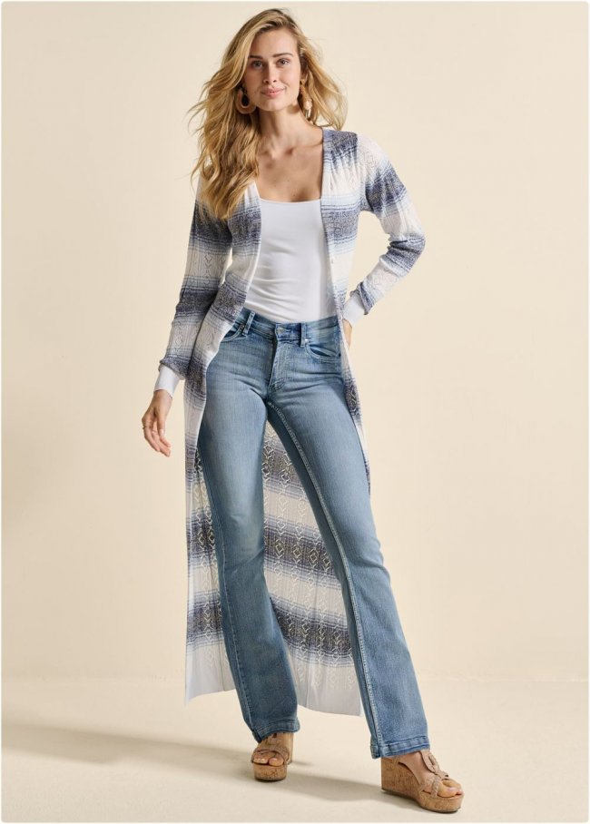 Venus VENUS | Ombre Striped Duster in White Multi Venus VENUS | Ombre Striped Duster in White Multi