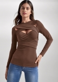 Venus Strappy Cutout Neckline Top in Dark Brown Venus Strappy Cutout Neckline Top in Dark Brown
