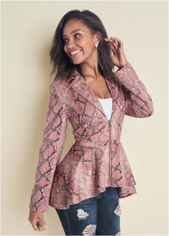 Venus Faux-Suede High-Low Jacket in Pink Multi Venus Faux-Suede High-Low Jacket in Pink Multi
