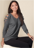 Venus Stud Embellished Sweatshirt in Dark Heather Grey Venus Stud Embellished Sweatshirt in Dark Heather Grey