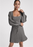 Venus Balloon Sleeve Sweater Dress - Heather Grey Venus Balloon Sleeve Sweater Dress - Heather Grey