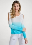 Venus Ombre Cold-Shoulder Top in White & Blue Venus Ombre Cold-Shoulder Top in White & Blue