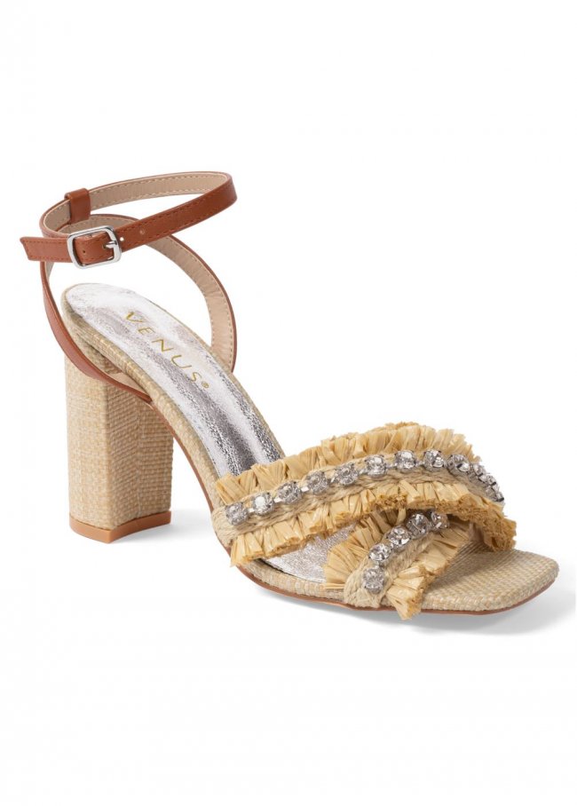 Venus Raffia Strappy Jewel Sandals in Natural Multi Venus Raffia Strappy Jewel Sandals in Natural Multi