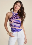 Venus Neon Zebra Open Back Crop Top in Purple Multi Venus Neon Zebra Open Back Crop Top in Purple Multi