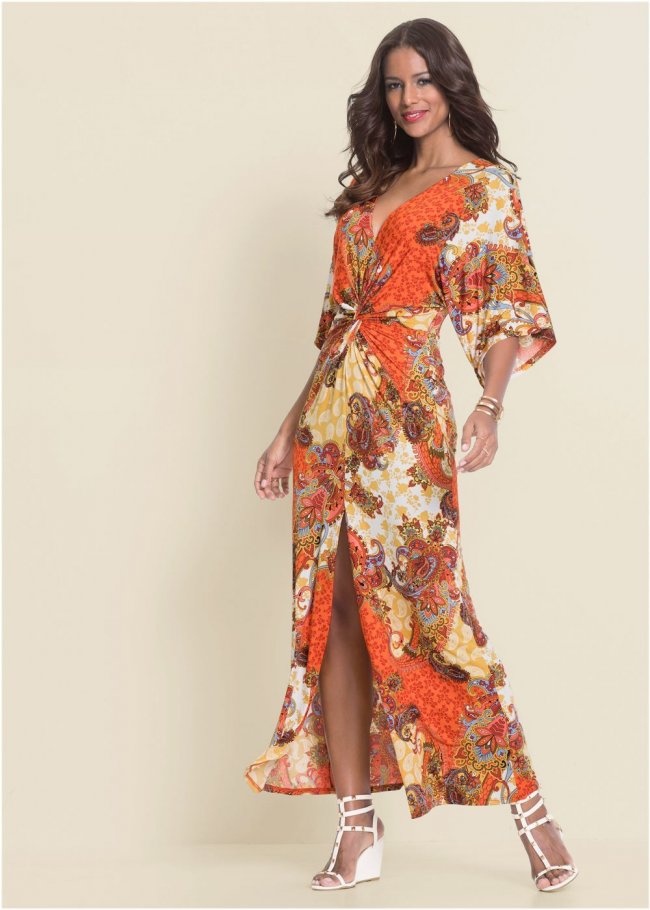Venus Twist Front Maxi Dress - Orange Multi Venus Twist Front Maxi Dress - Orange Multi