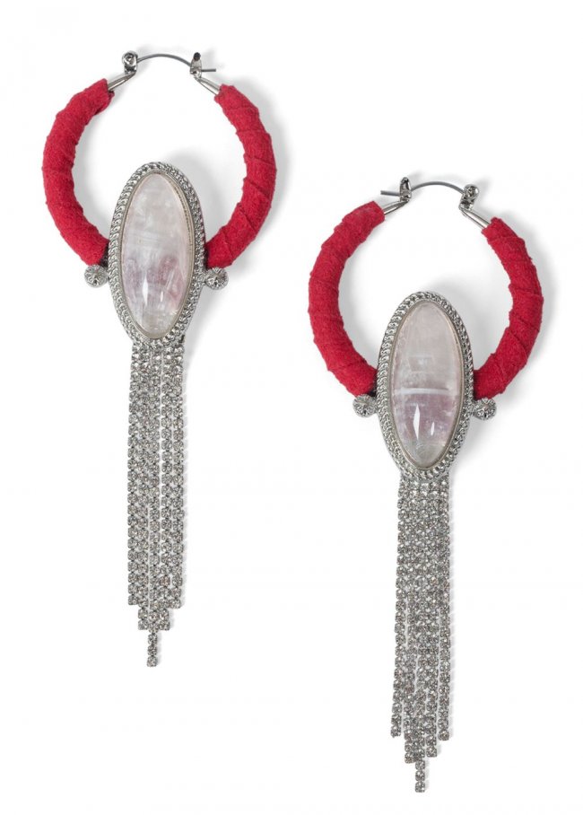 Venus Stone/Tassel Hoop Earrings in Silver Multi Venus Stone/Tassel Hoop Earrings in Silver Multi