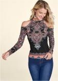 Venus Paisley Cold-Shoulder Top in Black Multi Venus Paisley Cold-Shoulder Top in Black Multi