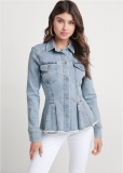Venus Peplum Jean Jacket in Light Wash Venus Peplum Jean Jacket in Light Wash
