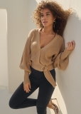 Venus VENUS | Wrap Balloon Sleeve Sweater in Light Brown Venus VENUS | Wrap Balloon Sleeve Sweater in Light Brown