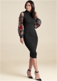 Venus Embroidered Floral Puff Sleeve Dress - Black Multi Venus Embroidered Floral Puff Sleeve Dress - Black Multi