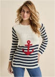 Venus VENUS | Anchor Crew Neck Sweater in White Multi Venus VENUS | Anchor Crew Neck Sweater in White Multi