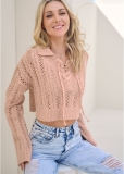 Venus VENUS | Cropped Pointelle Sweater in Peach Venus VENUS | Cropped Pointelle Sweater in Peach