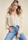 Venus Ruffle Detail Blouse in Beige Venus Ruffle Detail Blouse in Beige