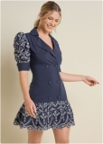 Venus Eyelet Detail Dress - Navy & White Venus Eyelet Detail Dress - Navy & White