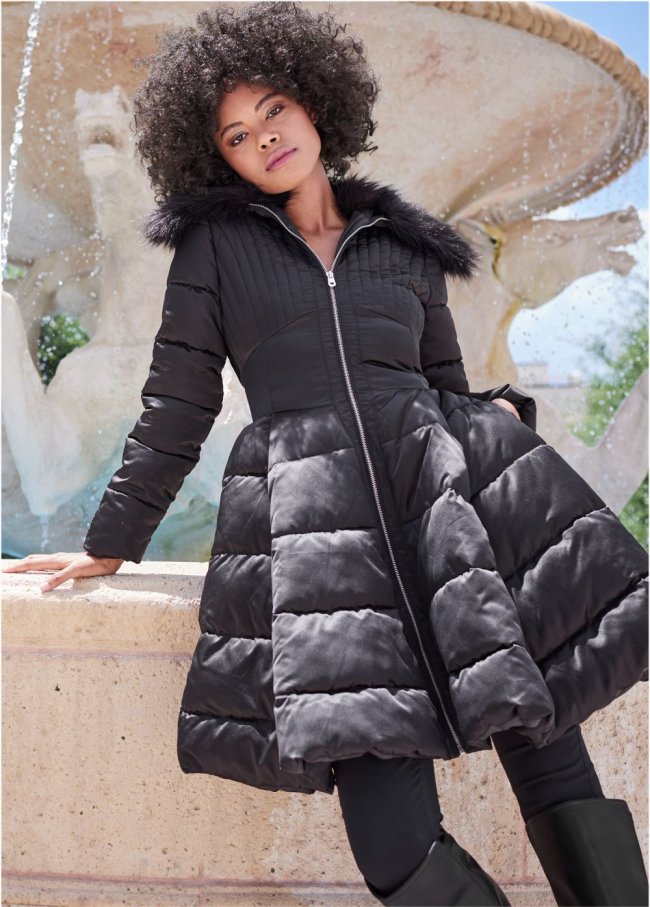 Venus Peplum Puffer Coat in Black Venus Peplum Puffer Coat in Black