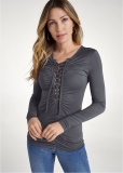 Venus Lace Up Ruched Top in Dark Grey Venus Lace Up Ruched Top in Dark Grey