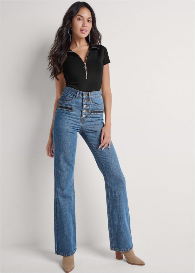 Venus Button Fly Relaxed Leg Jeans in Medium Wash Venus Button Fly Relaxed Leg Jeans in Medium Wash