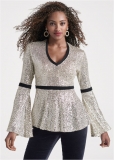 Venus Sequin Bell Sleeve Top in Champagne Venus Sequin Bell Sleeve Top in Champagne