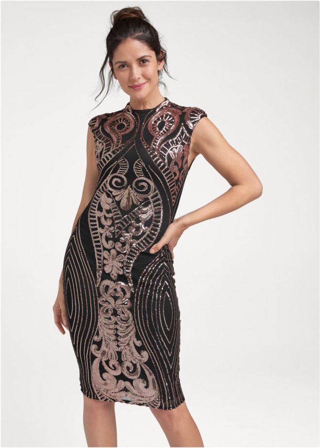 Venus Sequin Midi Dress - Black Multi Venus Sequin Midi Dress - Black Multi