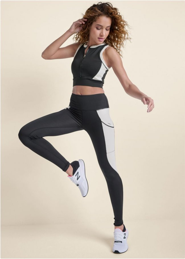 Venus Color Block Active Leggings in Black & White Venus Color Block Active Leggings in Black & White