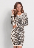 Venus Animal Print Sweater Dress - Beige & Black Venus Animal Print Sweater Dress - Beige & Black