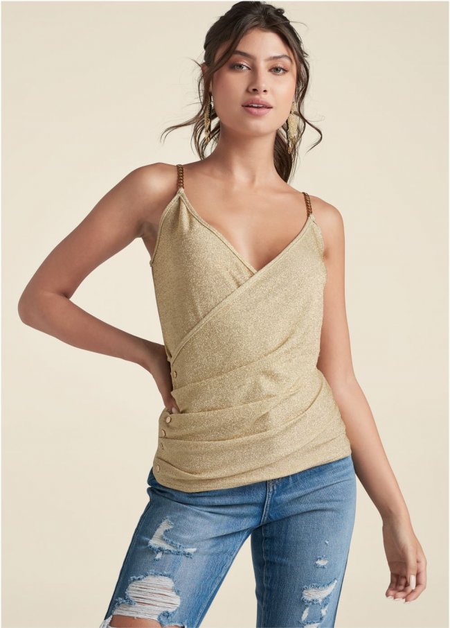 Venus Glitter Chain Strap Top in Gold Metallic Venus Glitter Chain Strap Top in Gold Metallic