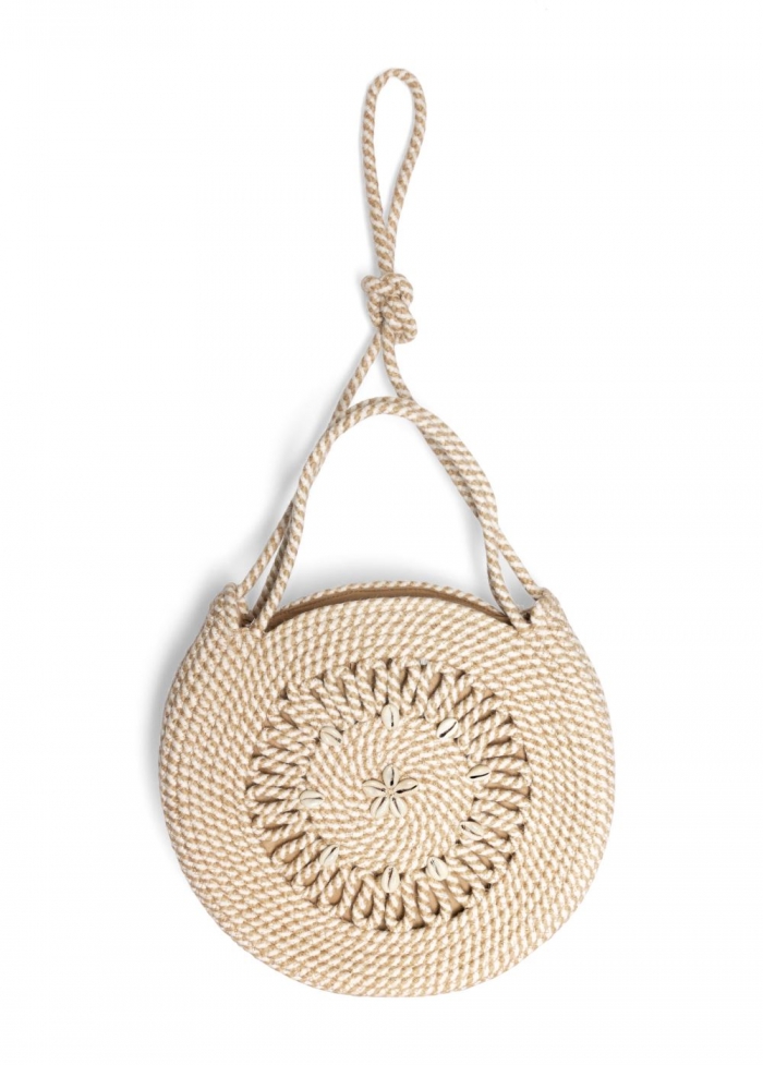 Venus Striped Rope Shell Tote Bag in Tan & White