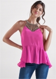Venus Embellished Neckline Top in Fuchsia Venus Embellished Neckline Top in Fuchsia