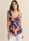 Venus Henley Babydoll Top in Navy & Red Venus Henley Babydoll Top in Navy & Red