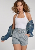 Venus High-Waist Belted Shorts - Blue Venus High-Waist Belted Shorts - Blue