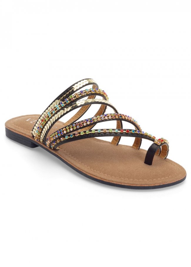 Venus Strappy Toe Ring Sandals in Black Venus Strappy Toe Ring Sandals in Black