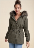 Venus Utility Coat With Faux Fur in Olive Venus Utility Coat With Faux Fur in Olive