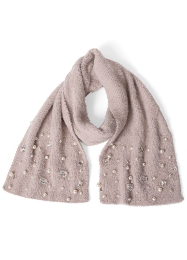 Venus Cozy Pearl-Embellished Scarf in Pale Pink Venus Cozy Pearl-Embellished Scarf in Pale Pink