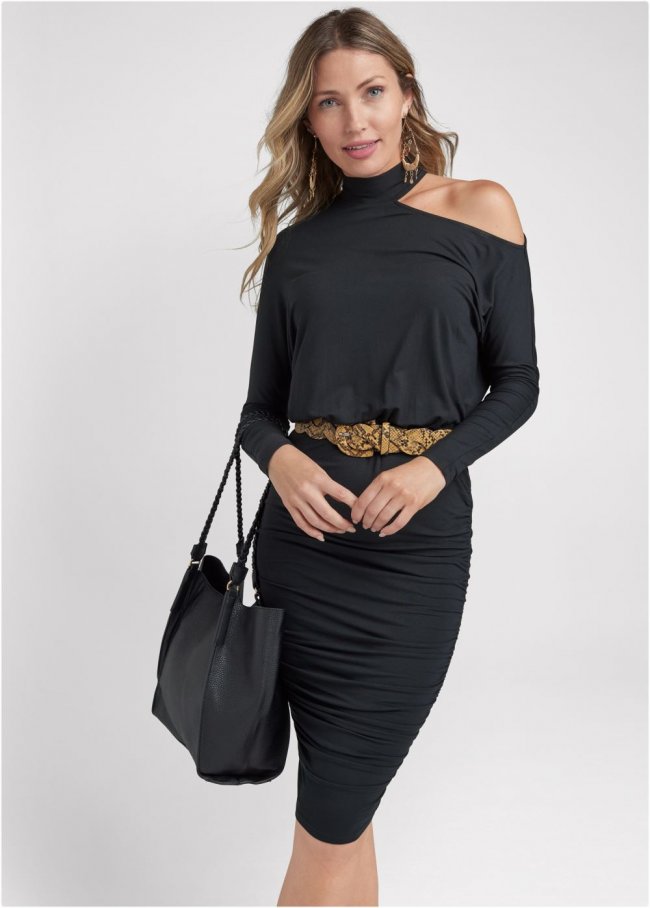 Venus Ruched Midi Dress - Black Venus Ruched Midi Dress - Black