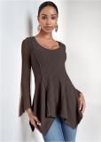 Venus Casual Waffle Knit Handkerchief Top in Dark Brown Venus Casual Waffle Knit Handkerchief Top in Dark Brown