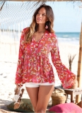 Venus Printed Bell Sleeve Top in Pink Multi Venus Printed Bell Sleeve Top in Pink Multi