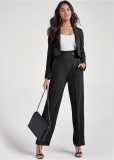 Venus Cropped Blazer Suit Set in Black Venus Cropped Blazer Suit Set in Black