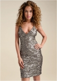 Venus Deep-V Sequin Dress - Gunmetal Venus Deep-V Sequin Dress - Gunmetal