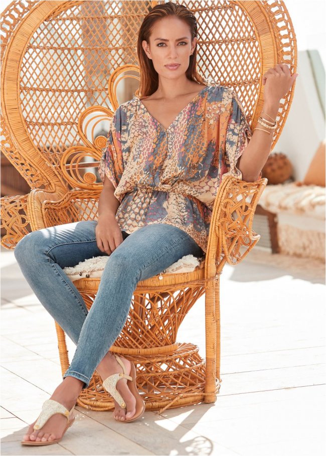 Venus Abstract Mirage Printed Top in Orange Multi Venus Abstract Mirage Printed Top in Orange Multi